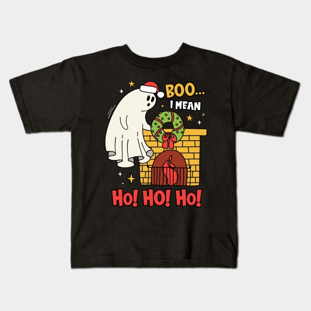 Boo I Mean Ho Ho Ho Halloween Ghost Funny Christmas Kids T-Shirt by Teesparo